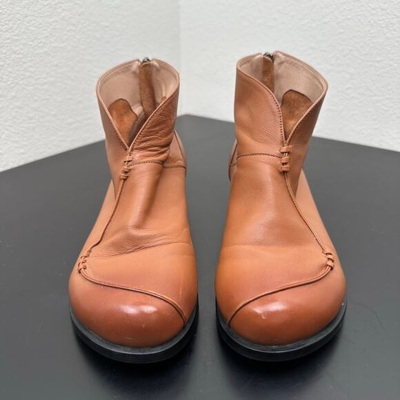 Rare HUMAND Ankle Boot Back Zip Rounded Block Heel Tan Brown Leather Woman 7.5 - Picture 3 of 12